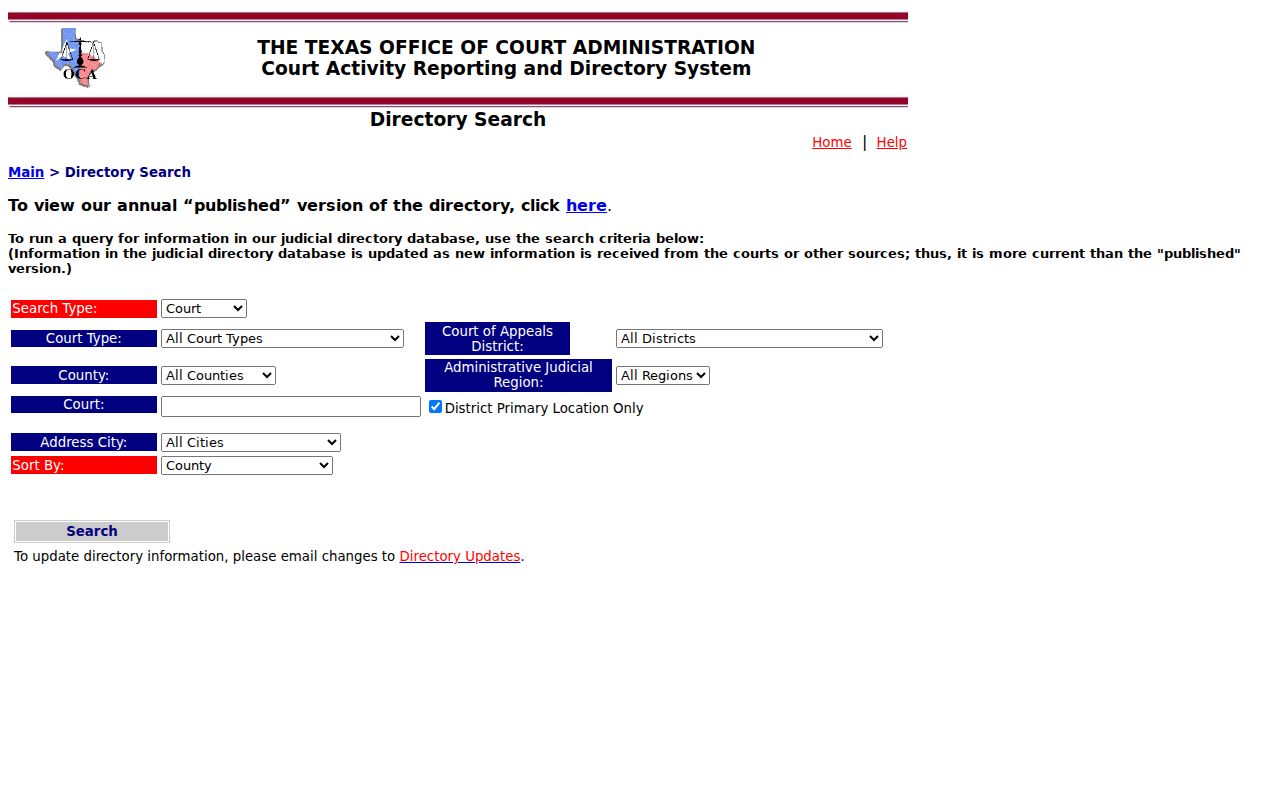 Official directory search for Loving County civil courts