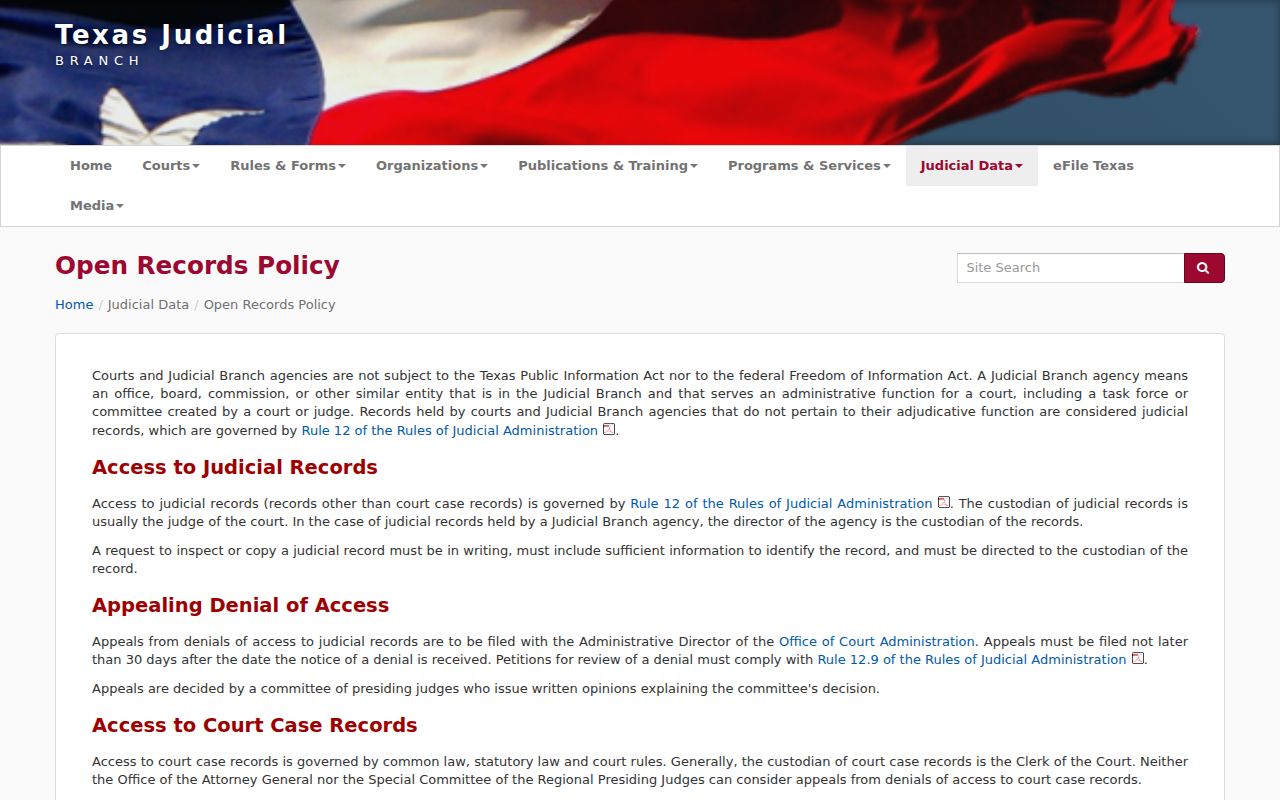 Loving County court records Rule 12 access policy