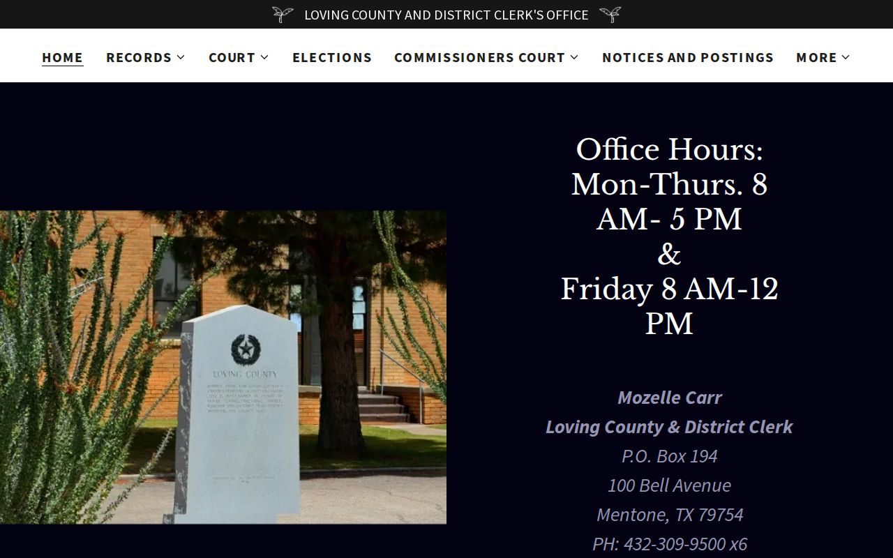 Official Loving County court docket clerk website